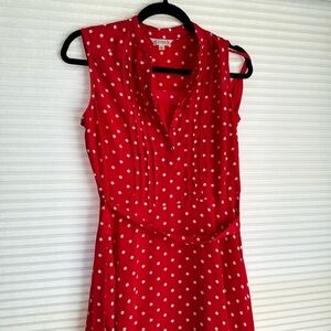 Sleeveless belted polka dot dress